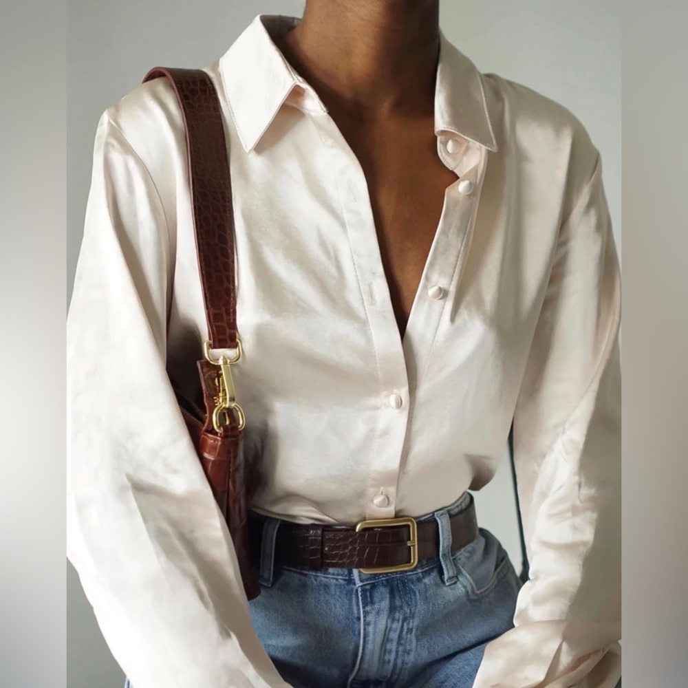 Princess polly Vintage Vibes Champagne satin button down